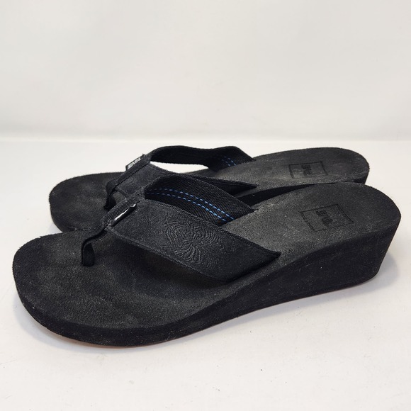 Teva Womens Mush Mandalyn Wedge 2 Black Thong Sandals Size 8 Slip On Shoes - Picture 5 of 9
